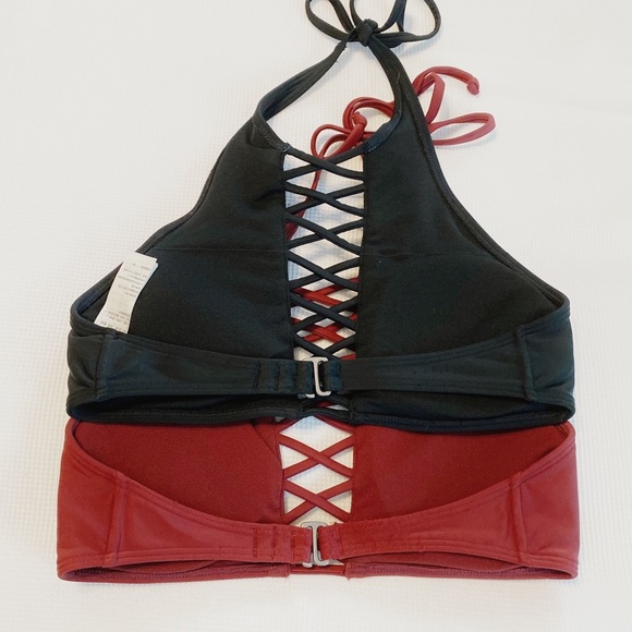 Hollister Bikini Top Cross Cross Halter Black Burgundy Size XS Bundle - Picture 2 of 10